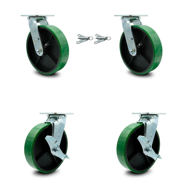 Service Caster 8 Inch Green Poly on Steel Caster Set with Ball Bearings 2 Swivel Lock 2 Brake SCC-30CS820-PUB-GB-BSL-2-TLB-2 - main